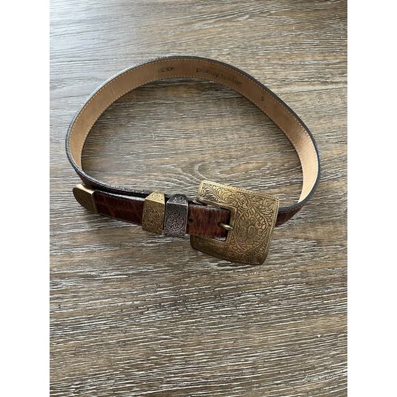 Vintage STREETS AHEAD Brown Western Croc Leather Belt Small 26